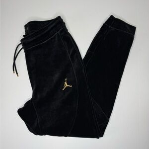 Jordan Mens Small Black Velour Joggers Gold Jumpman Sweatpants